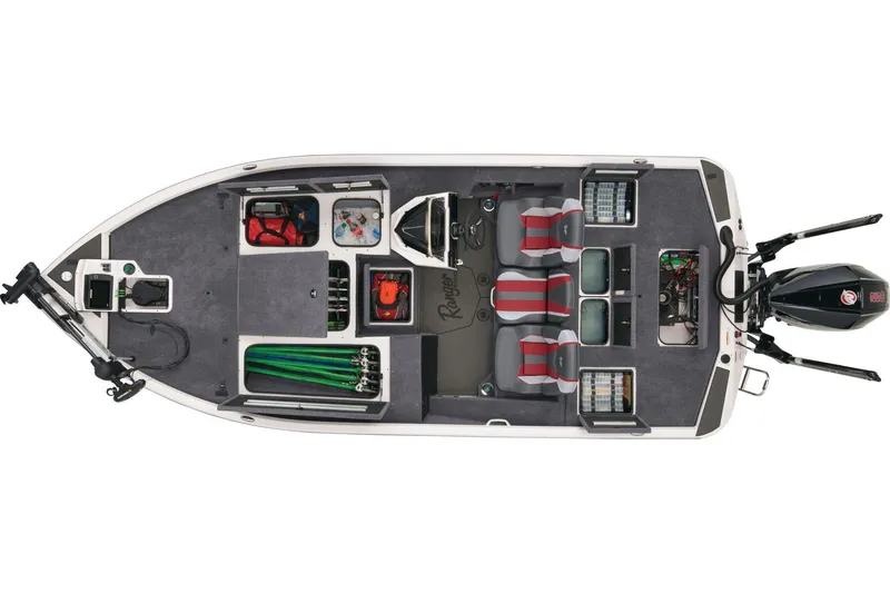 Slide: The Image of Interior of 2025 Ranger ALPHA 208 boat with seating and storage compartments. - 6