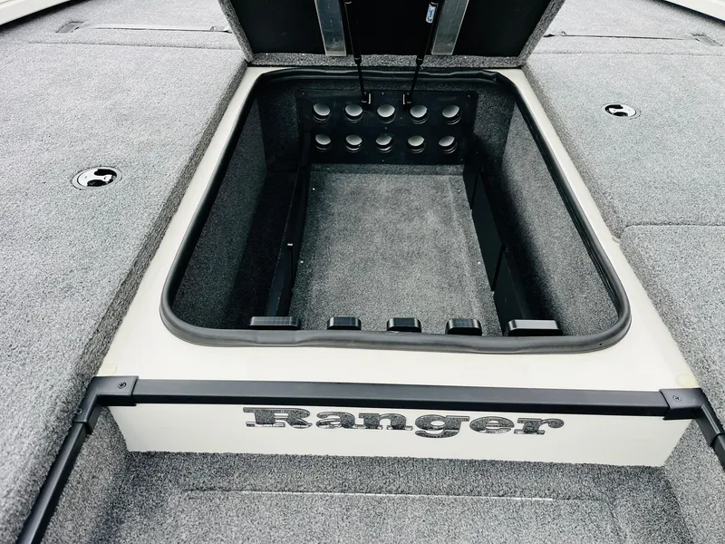 Slide: The Image of Ranger ALPHA 208 boat storage compartment, 2025 model, open and empty. - 18