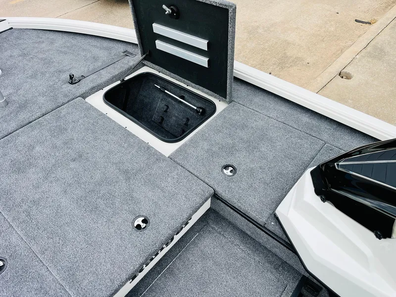 Slide: The Image of Ranger ALPHA 208 boat deck with storage compartments, 2025 model. - 20