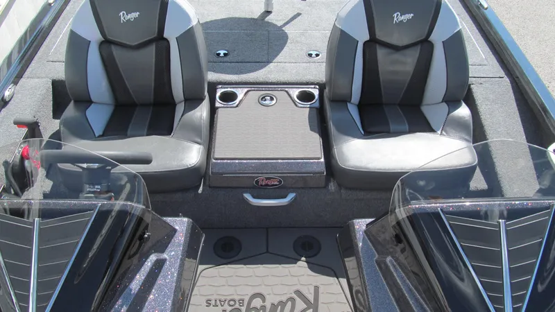 Slide: The Image of 2025 Ranger ALPHA 208 boat interior with dual seats and console. - 14
