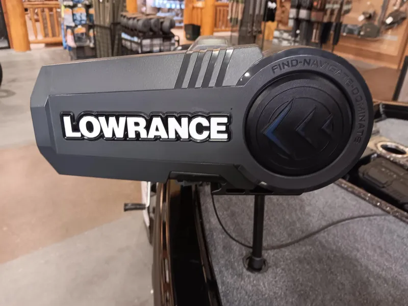Slide: The Image of Lowrance navigation system on 2025 Ranger ALPHA 208 boat, displayed in a showroom. - 7