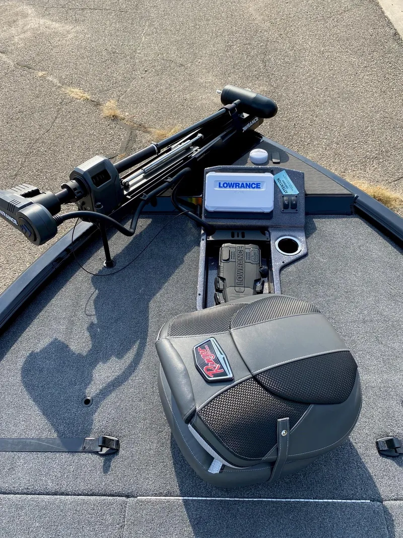 Slide: The Image of 2025 Ranger ALPHA 208 boat deck with Lowrance equipment and seating. - 9
