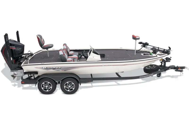 Slide: The Image of 2025 Ranger ALPHA 208 boat dashboard with Lowrance display and steering wheel. - 11