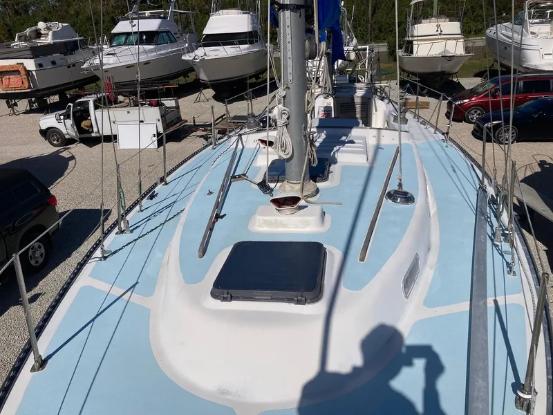 Slide: The Image of 1975 Northstar Hughs Northstar 80/20 Center Cockpit sailboat on display in a boatyard. - 8