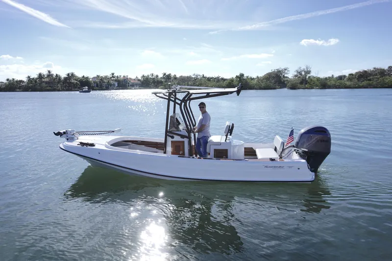 Slide: The Image of 2025 Metan Pelham Bay 21 boat on calm water, sunny day, scenic background. - 4
