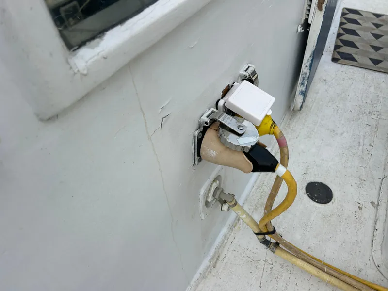 Slide: The Image of Electrical connection on 1972 Grand Banks 42 Classic boat deck. - 32