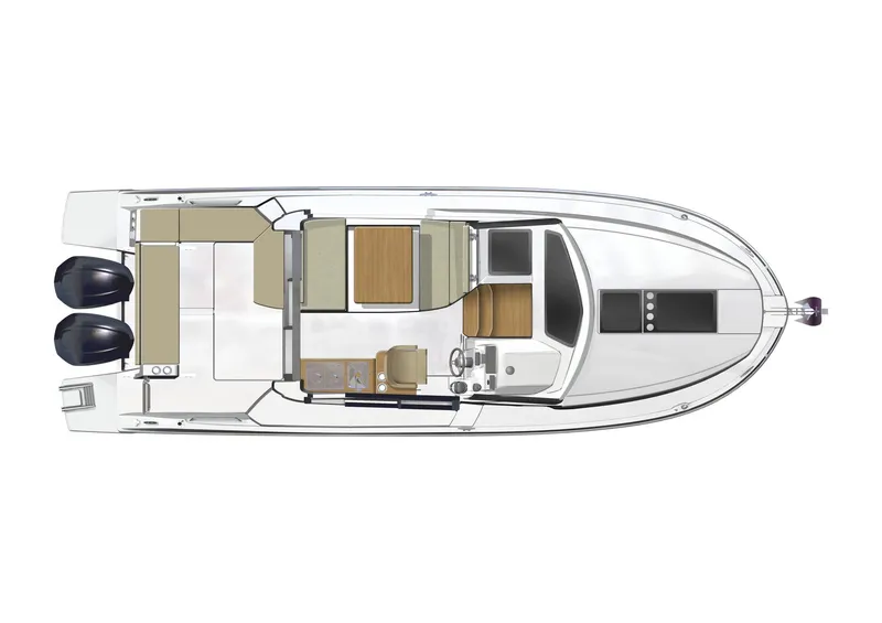 Slide: The Image of Top view of 2024 Beneteau Antares 9 boat layout with twin engines. - 13