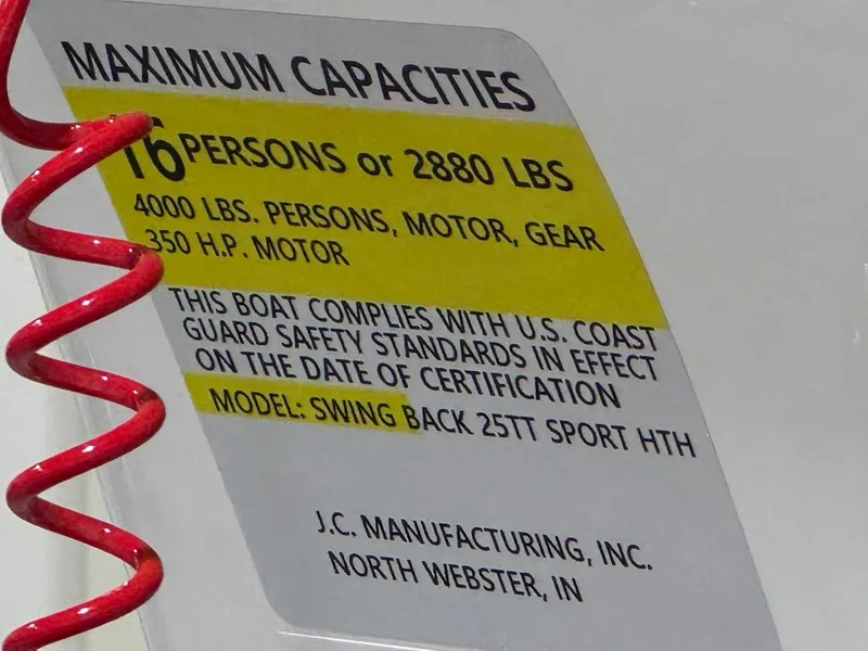 Slide: The Image of Capacity label for JC Swingback 25 TT, 2025 model, 16 persons or 2880 lbs. - 11