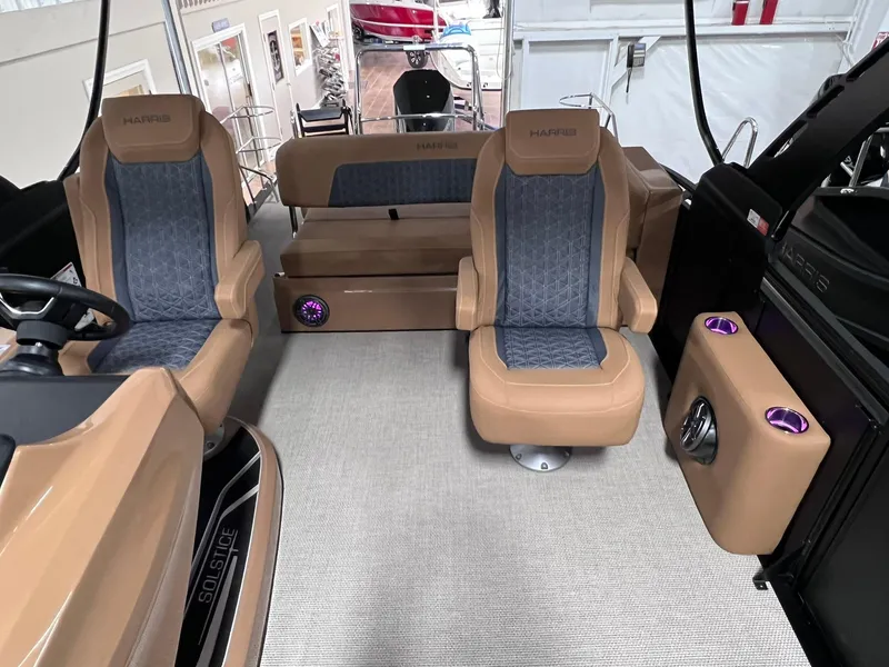 Slide: The Image of 2025 Harris Solstice 250 interior with luxurious seating and modern design. - 5