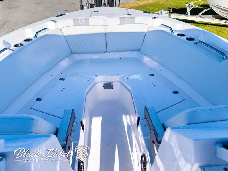 Slide: The Image of Interior view of 2025 Sea Fox 268 Traveler Dual Console boat, featuring spacious seating. - 6