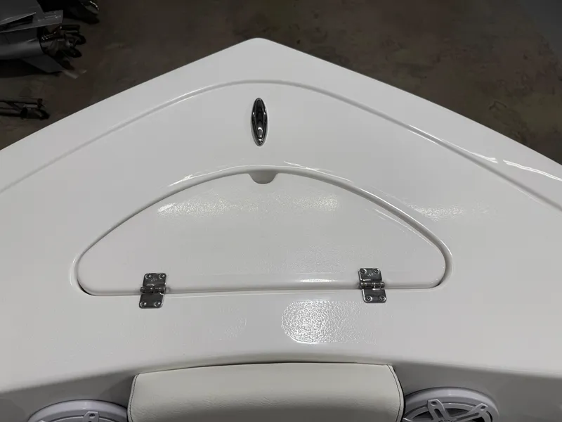 Slide: The Image of 2025 Tidewater 210LXF boat deck with storage compartment and speaker. - 32