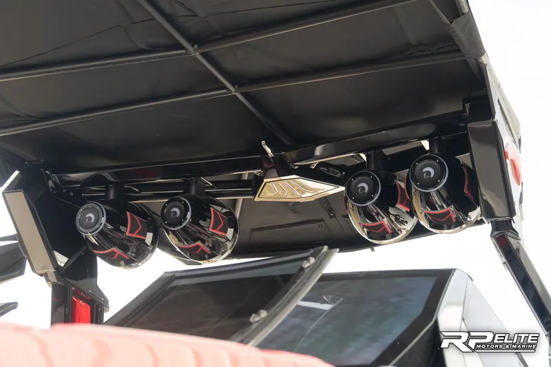 Slide: The Image of 2024 Centurion Ri245 boat speakers and canopy detail. - 30