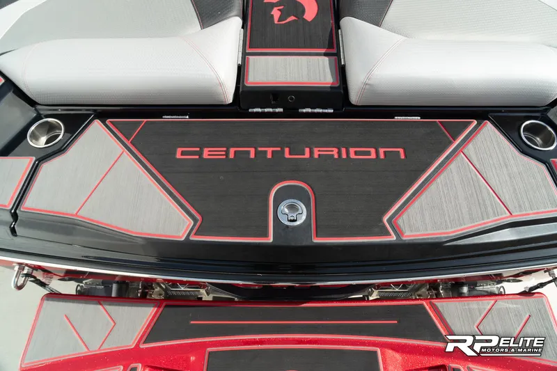 Slide: The Image of 2024 Centurion Ri245 boat deck with sleek design and red accents. - 43