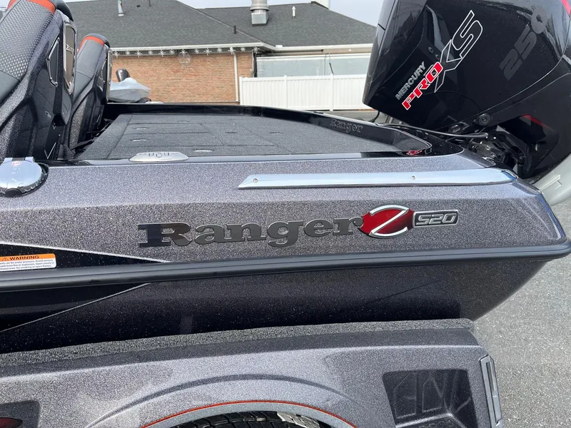 Slide: The Image of 2025 Ranger Z520 boat with sleek design and powerful engine, parked outdoors. - 8
