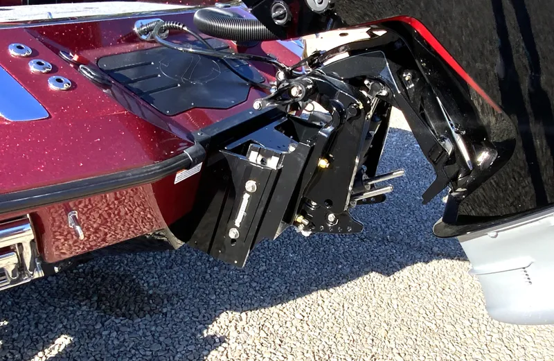 Slide: The Image of 2025 Ranger Z520 boat motor mount detail on textured surface. - 20
