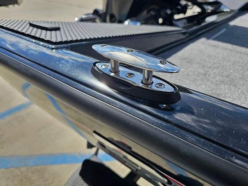 Slide: The Image of 2025 Ranger RT178 boat cleat on sleek black surface in sunlight. - 25