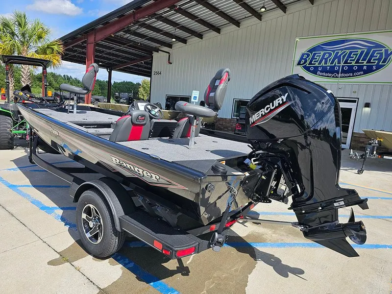 Slide: The Image of 2025 Ranger RT178 boat with Mercury engine at Berkeley Outdoors dealership. - 3