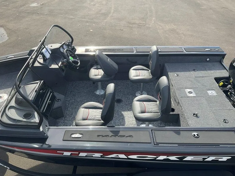 Slide: The Image of 2025 Tracker Targa™ V-18 WT boat interior with four seats and spacious deck. - 9