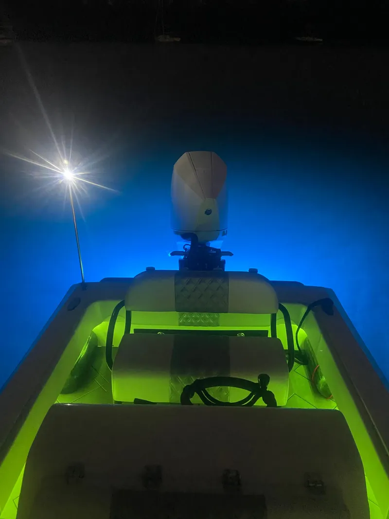 Slide: The Image of Illuminated boat interior with green and blue lighting, Paramount 21 model, 1987. - 13