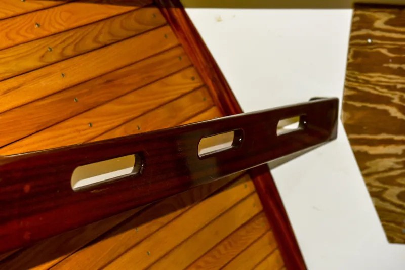 Slide: The Image of Polished wood interior of 1998 Duffy 35 Downeast Cruiser, showcasing craftsmanship and design. - 52