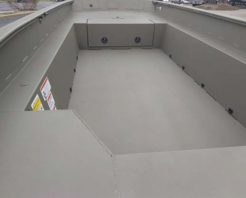 Slide: The Image of 2025 Tracker Grizzly 1650 T Prairie Wings Edition boat interior, spacious and durable design. - 2