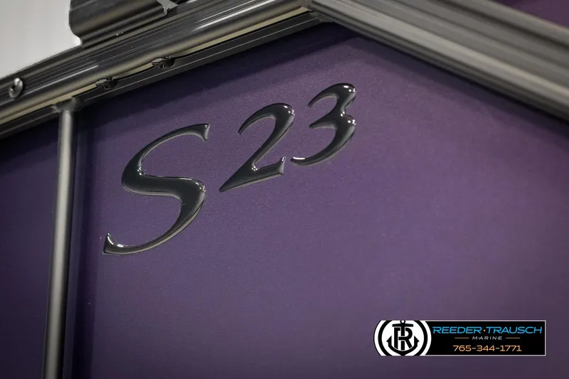 Slide: The Image of 2025 Bennington 23 SSBSE boat emblem on a purple background. - 48
