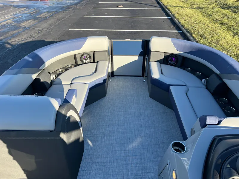 Slide: The Image of 2025 South Bay 224 RS Performance Package boat interior with plush seating and modern design. - 20