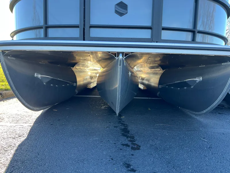 Slide: The Image of 2025 South Bay 222 RS pontoon boat undercarriage view. - 4