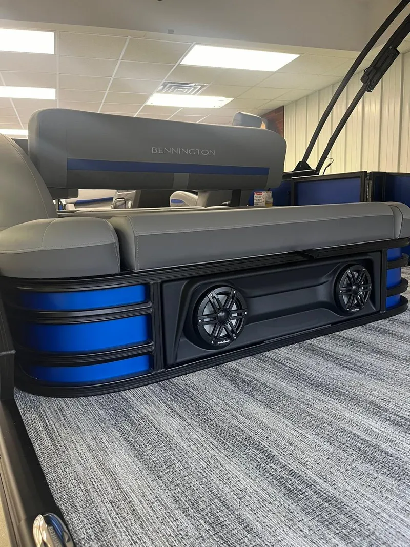 Slide: The Image of 2025 Bennington 24 MSB pontoon boat interior with stylish seating and modern design. - 18