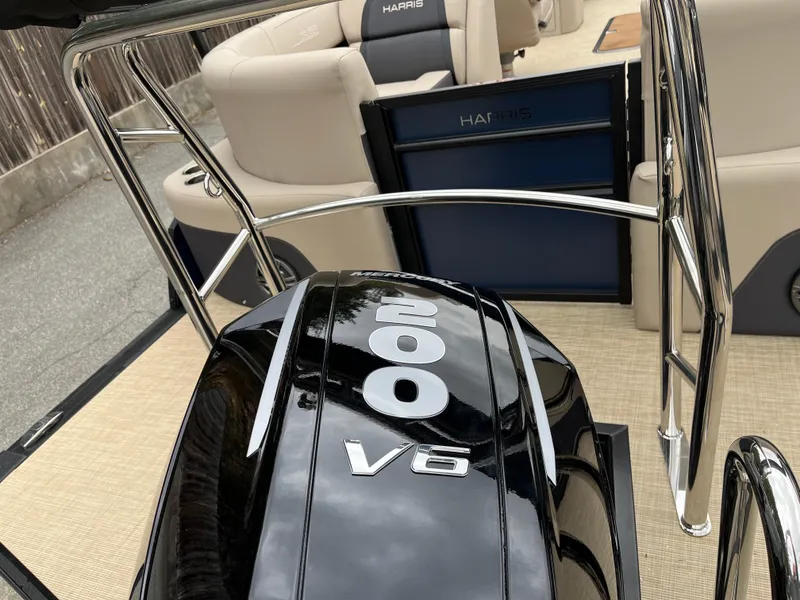 Slide: The Image of 2025 Harris Cruiser 230 with 200 V6 engine, featuring luxurious seating and sleek design. - 4