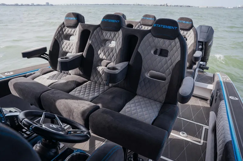 Slide: The Image of Luxurious seating on 2024 Statement 38 Open boat, featuring quilted upholstery and armrests. - 37