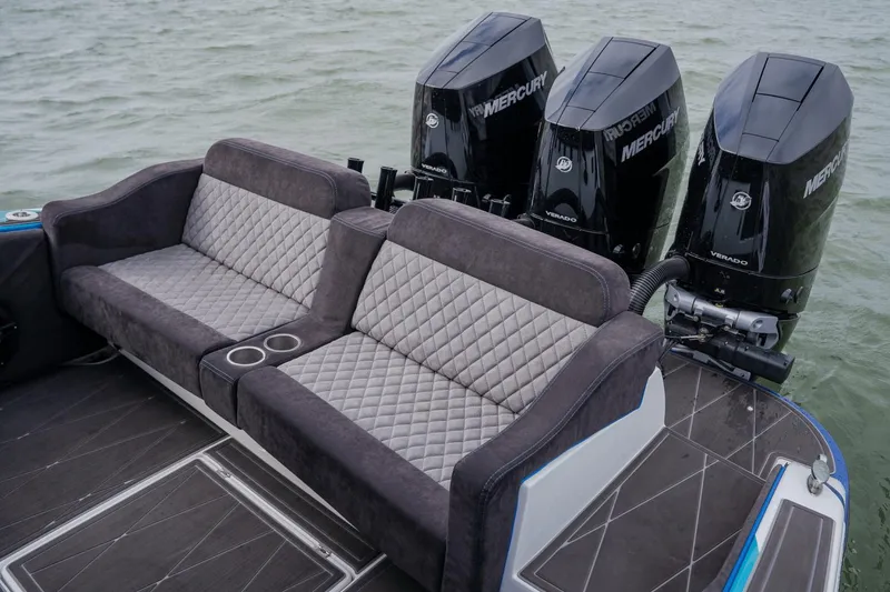 Slide: The Image of 2024 Statement 38 Open boat with luxurious seating and powerful Mercury engines. - 46