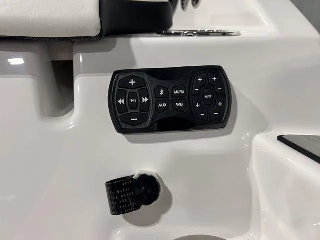 Slide: The Image of Control panel on 2025 Yamaha Boats 222SD, featuring audio and auxiliary functions. - 6