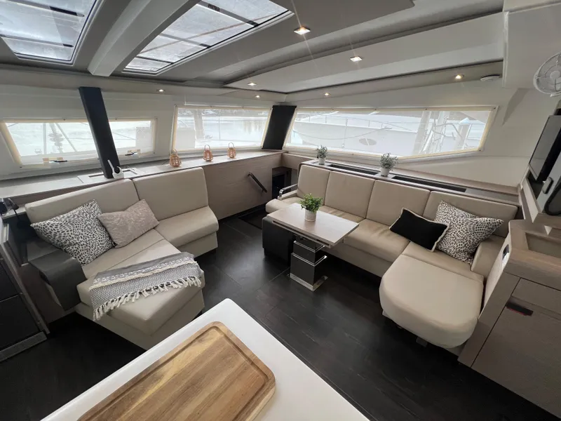Slide: The Image of Luxurious bedroom interior of 2022 Fountaine Pajot Aura 51 yacht, featuring modern design. - 24