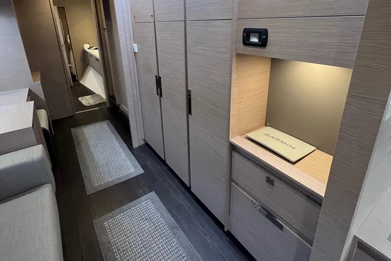 Slide: The Image of Luxurious bedroom interior of 2022 Fountaine Pajot Aura 51 yacht with elegant bedding. - 38