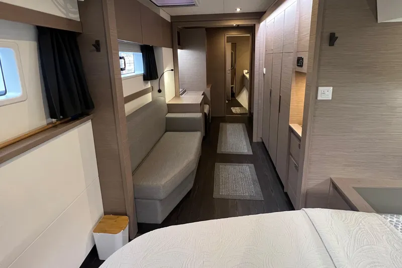 Slide: The Image of Cozy bedroom in 2022 Fountaine Pajot Aura 51 yacht with modern decor. - 37