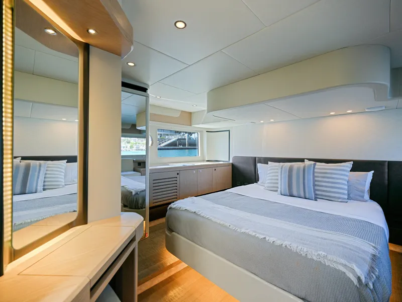 Slide: The Image of Luxurious bedroom interior of 2021 Absolute 50 Fly yacht with modern design. - 37