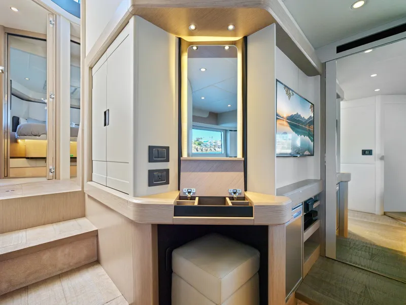 Slide: The Image of Luxurious interior of 2021 Absolute 50 Fly yacht with modern design and elegant furnishings. - 42