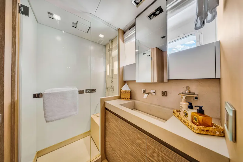 Slide: The Image of Luxurious bathroom in 2012 Sanlorenzo SL94 yacht with modern fixtures and elegant design. - 49