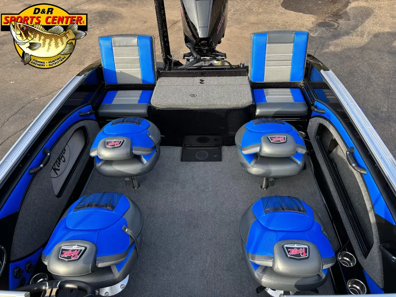 Slide: The Image of 2025 Ranger 1880MS boat interior with blue seats at D&R Sports Center. - 6