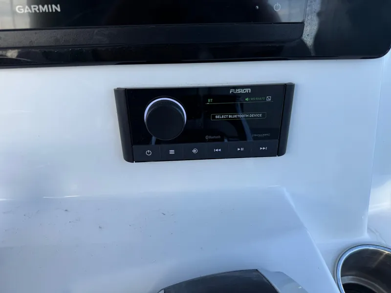 Slide: The Image of Fusion stereo system on 2022 Sea Fox 328 boat dashboard. - 19