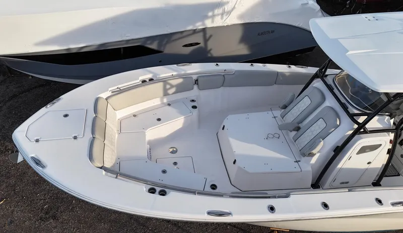 Slide: The Image of 2022 Sea Fox 328 boat with spacious seating and sleek design. - 5