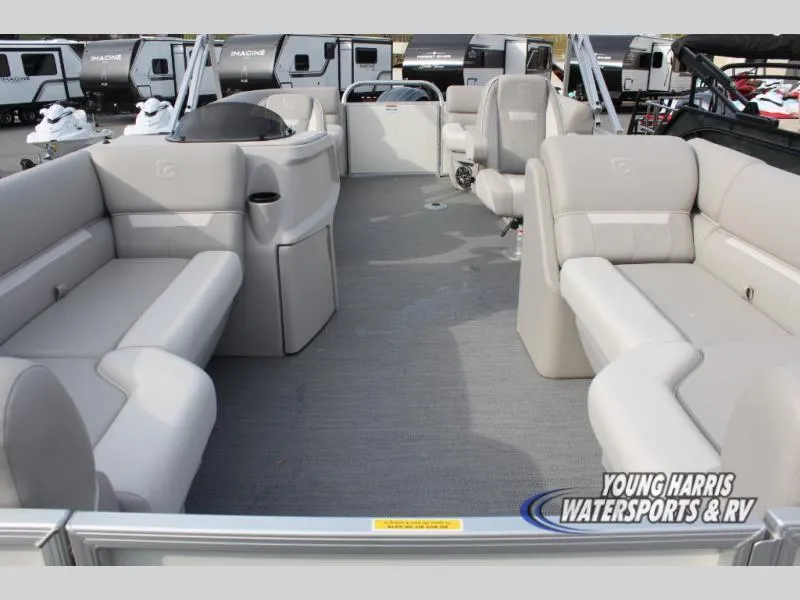 Slide: The Image of 2025 Godfrey Sweetwater 2286SBX pontoon boat interior with spacious seating and modern design. - 5