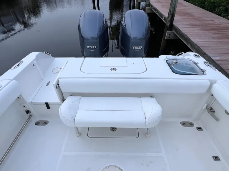 Slide: The Image of 2017 Sea Hunt Gamefish 25 boat with dual 150 engines, clean condition, docked. - 19