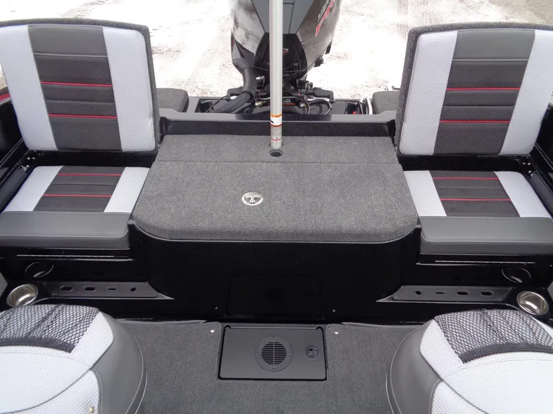 Slide: The Image of 2025 Ranger 1880MS boat interior with modern seating and storage. - 12