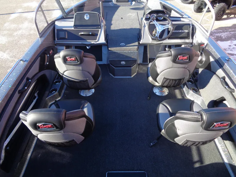 Slide: The Image of 2025 Ranger 1880MS boat interior with four seats and steering console. - 6