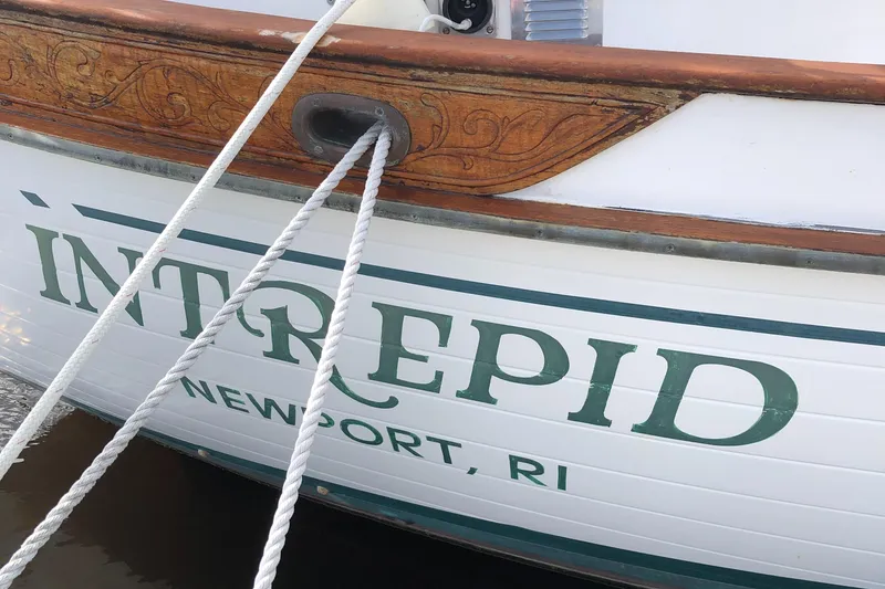 Slide: The Image of 1985 Tayana 37 sailboat named "Intrepid" docked in Newport, RI. - 10