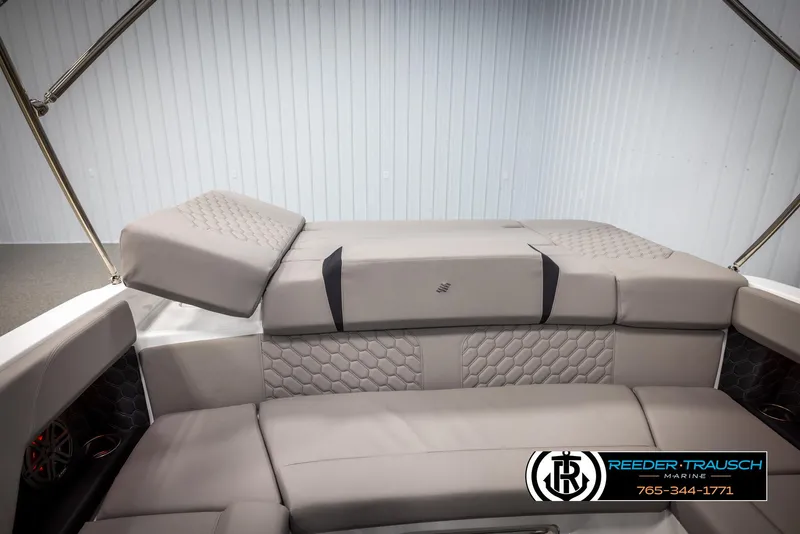 Slide: The Image of 2025 Four Winns H2 boat interior with luxurious seating and modern design. - 29