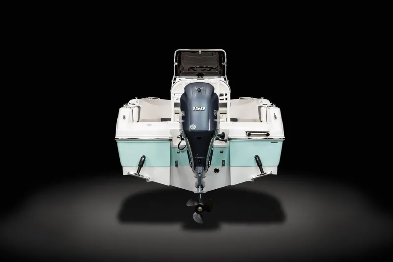 Slide: The Image of 2024 Robalo R180 Center Console boat, rear view with outboard motor. - 13