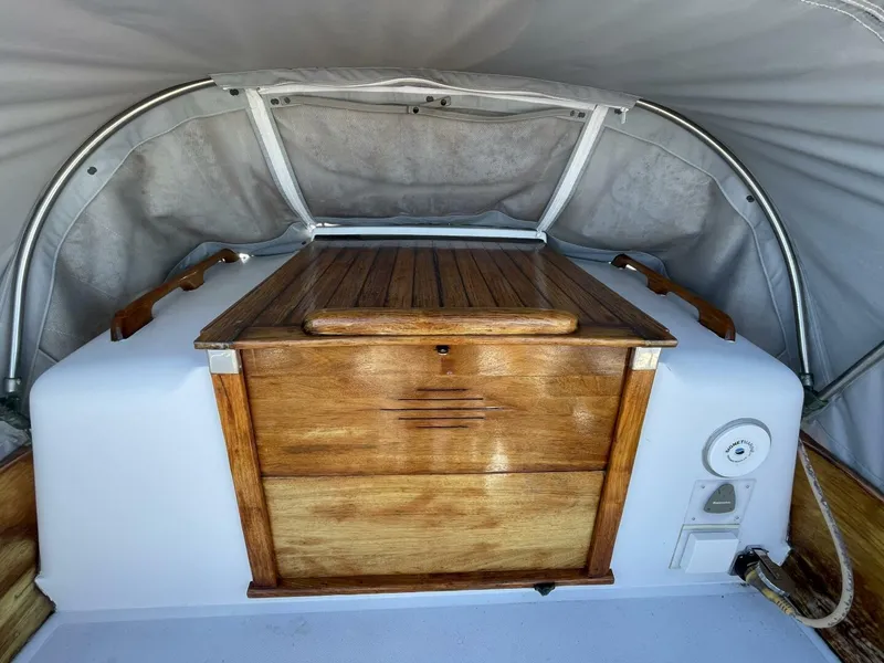 Slide: The Image of Interior view of 1968 LeComte Northeast 38 sailboat with wooden hatch and canopy. - 10